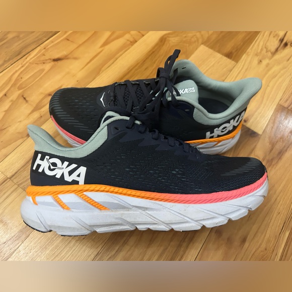 HOKA One One Women’s W Clifton 7 Running Training Shoes Navy Orange Size 8 - Picture 1 of 6